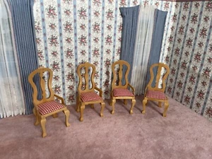 VTG dollhouse 1:12 scale 4 Red Gingham Arm Chairs - Bild 1 von 7