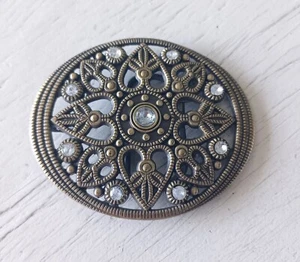 Fibbia cintura donna ovale stile hippie taglio floreale oro bianco strass - Foto 1 di 3