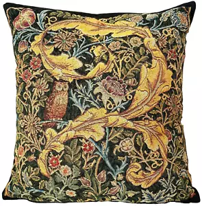 WILLIAM MORRIS OWL 18" BELGIAN JACQUARD WOVEN TAPESTRY PILLOW CUSHION COVER - Picture 1 of 5