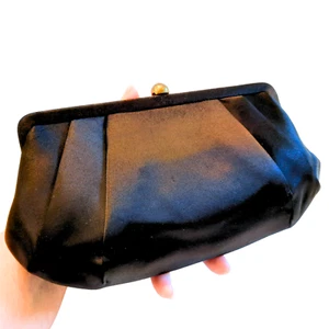 Vintage MM Morris Moskowitz Clutch Evening Bag Black Satin Rhinestone Pleated - Picture 1 of 14