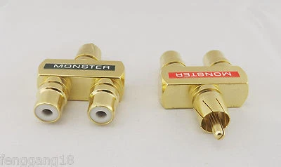 2pcs RCA Male to 2 RCA Female Audio/Video Splitter Adapter Metal HDTV Connector - Image 1 of 4