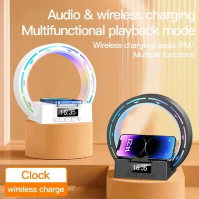 4 In 1 Wireless Bluetooth Speaker Charging Pad Bedside Lamp With Alarm Clock Wak - image 1 of 4