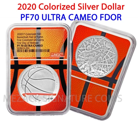 2020 P $1 Basketball Hall of Fame Colorized Silver Dollar PF70 Ultra Cameo FDOR Cover