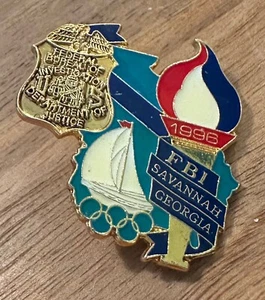 Atlanta 1996 FBI Savannah Sailing Olympic Security Pin with Olympic Rings - Picture 1 of 1