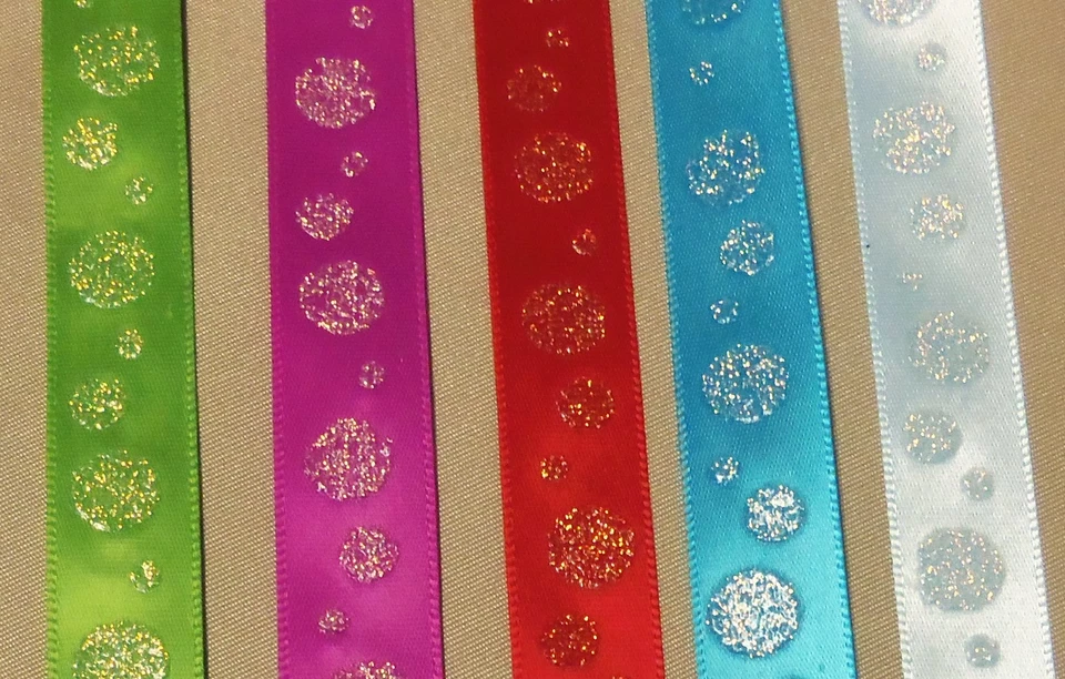 10 yds. SATIN IRIDESCENT GLITTER BUBBLE DOTS RIBBON 5/8" w (choice of 5 colors) - Image 1 of 1