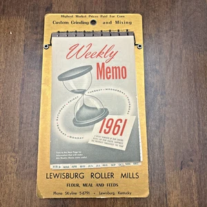 1961 Weekly Memo Lewisburg Roller Mills Lewisburg Kentucky unbenutzter Kalender Vintage - Bild 1 von 11