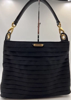 Bolso de hombro Eric Javits de nailon de lona con ribete de cuero negro lima Foto 1 de 4