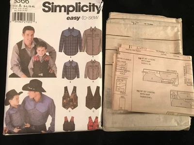 Simplicity Sewing Pattern Boys & Mens Shirt & Vest Sz A S-L/S-XL Western  UNCUT - Image 1 of 3