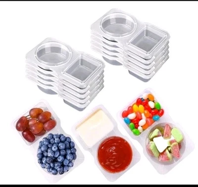10 Pack Double Compartment Condiment Container with Lids - Reusable Snack Pack - Image 1 of 4