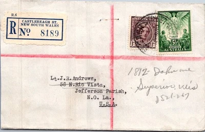 AUSTRALIA 1946 WWII POSTAL REGISTERED COVER ADDR USA & POSTMARK NEW SOUTH WALES - Image 1 of 2