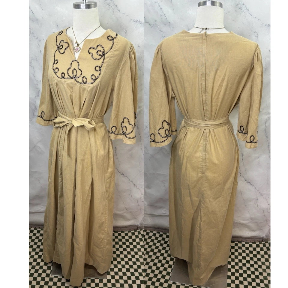Vestido camponês vintage L anos 60 anos 70 hippie boho cigano cottagecore maxi bordado - Imagem 1 de 4