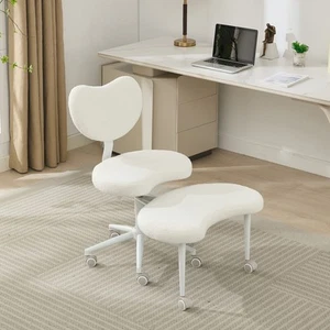 Silla de Oficina con Piernas Cruzadas con Ruedas Silla de Meditación TDAH Taburete Ajustable Blanco - Imagen 1 de 24