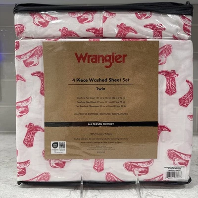 Wrangler 4 piezas Rosa BOTAS SOMBREROS Lavado DOBLE Juego de Sábanas Vaquero Suroeste Oeste Foto 1 de 3