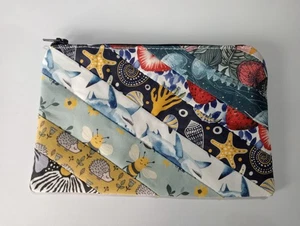 Handmade Lined Fabric Large Organic Cotton Coin Purse : Unique Patchwork Design - Picture 1 of 4