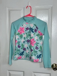 Lands’ End Rash Guard Shirt Girls Large 10-12 Long Sleeve Mock Neck Tropical - Picture 1 of 4