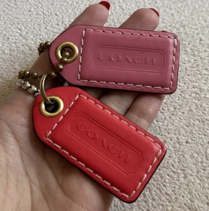 2 Coach Handbag Leather Hang Tags Pink Preowned - Picture 1 of 8