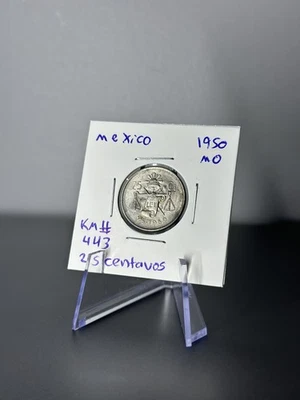 1950 Mo México 25 centavos - Plata .300 - KM#443 - Gorra Liberty y escalas Foto 1 de 2