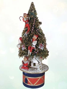 Pennello bottiglia natalizia anni 60 Pixie Elfo 16,5" albero con carillon Giappone - Foto 1 di 9