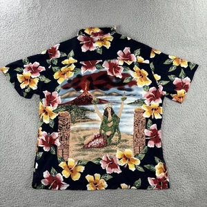 Vintage Kennington Shirt Mens XL Hawaiian Floral Rayon Hula Dancer Volcano Print - Picture 1 of 9