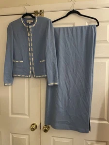 St. John Azul y Blanco Clásico Dinero Antiguo Dos Piezas Maxi Punto Falda Traje Talla 6 - Imagen 1 de 15