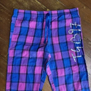 Vintage Y2K Pink Blue Flannel Checked Embellished Pajama Pants Girls XL Women S - Picture 1 of 4