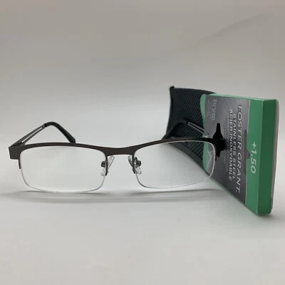E304  Foster Grant Lamar +1.50 STAINLESS STEEL Reading Glasses READERS W/CASE - Image 1 of 4