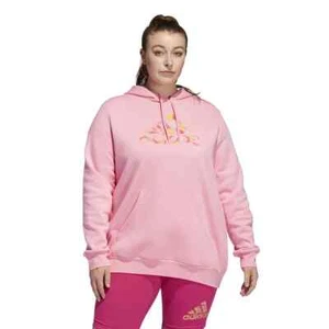 adidas Women's Plus Size 1X Badge of Sport Two-Tone Graphic Fleece Hoodie Pink - Picture 1 of 2
