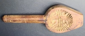 antique hand carved wooden cookie mold with handle - Picture 1 of 4