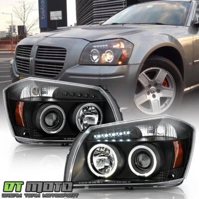 Blk 2005 2006 2007 Dodge Magnum LED Halo Projector Headlight 05 06 07 Left+Right - Image 1 of 4