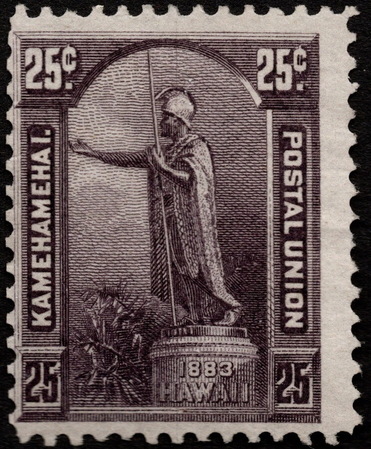 Hawaii Stamp Scott # 47 Mint w/ Cracked Plate Flaw 25 Cents Dark Violet Statue - Image 1 of 1