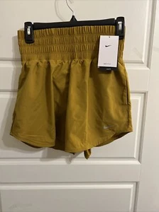Nike Dri-Fit Women's Size S Mustard Ultra High-Waisted 3" Brief-Lined Shorts - Picture 1 of 2