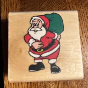 Holz Gummistempel WEIHNACHTSMANN MIT TASCHE - Bild 1 von 2