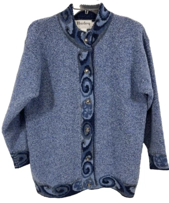Cárdigan suéter Harley of Scotland para mujer talla M azul lana merino botones Foto 1 de 4