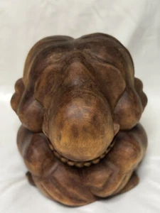 VTG Wood Carved WEEPING BUDDHA YOGI Man Meditative Ball Sculpture 7in X 9in EUC - Picture 1 of 21