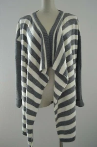 NWT VELVET 100% Cashmere Striped Grey Ivory Cardigan Sweater Petite Small Medium - Picture 1 of 4