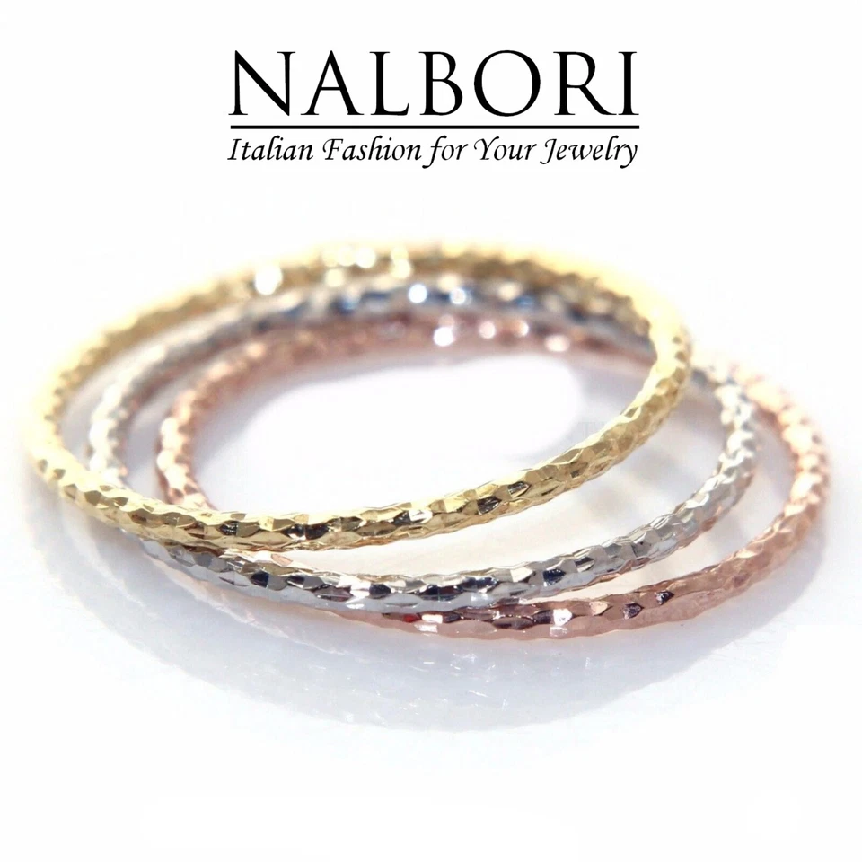 tre anelli argento 925 Oro giallo rosa bianco tris diamantato sottile 3 ori fini - Immagine 1 di 4