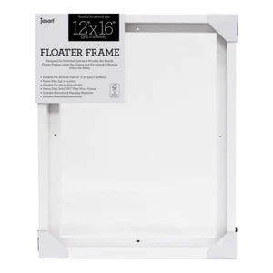 Jasart Thin Edge Artwork 12x16" Wood Floater Canvas Painting Frame Rect White - Picture 1 of 5