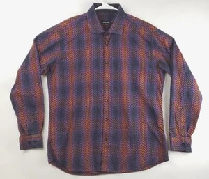 Jared Lang Shirt Men XL Black Purple Geometric Long Sleeve Cotton Flip Cuff - Picture 1 of 12
