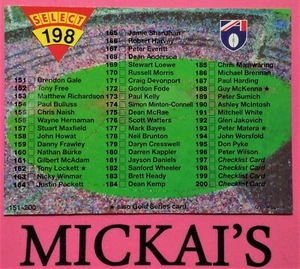 AFL SELECT - 1994 AFL CARD SERIES CHECKLIST - FOOTBALL TRADING CARD - #198 - Picture 1 of 1