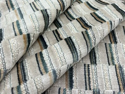 Clarke & Clarke Cut Velvet Squares Uphol Fabric- Cubis / Denim 0.85 yds F1240/01 - Image 1 of 3