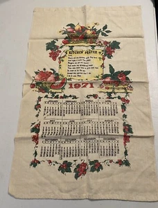 Toalla calendario de ropa de cocina vintage 1971 colgante de pared cocina oración - Imagen 1 de 4