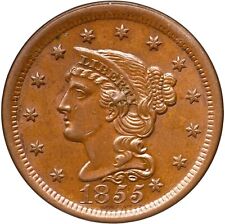 1855 N-9 R-1 ANACS MS 62 BN Knob on Ear Braided Hair Large Cent Coin 1c