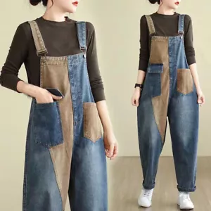 Women's Casual Denim Jumpsuits Overalls Loose Rompers Jeans Suspender Trousers - Picture 1 of 6
