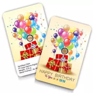 Rundform Goldbarren 0,25 Gramm Gold 999 Fine Gold Happy Birthday Geschenkkarten - Bild 1 von 3