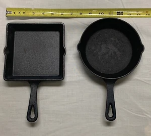 2 Piece CAST IRON SKILLET + GRIDDLE 6" ROUND SQUARE - Picture 1 of 4