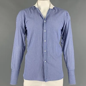 RALPH LAUREN Talla L Azul Raya Blanca Algodón Puño Francés Camisa de Manga Larga - Imagen 1 de 4