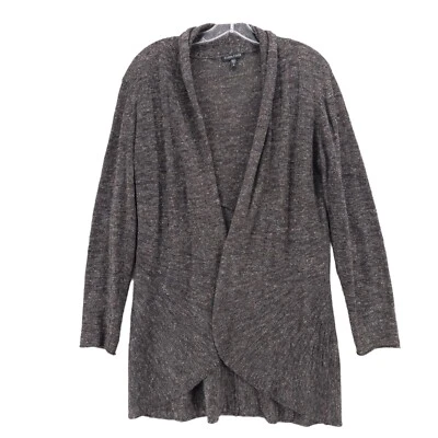 Cardigã EILEEN FISHING Frente Aberta Urze Marrom Cinza Lã Linho Seda MÉDIO - Imagem 1 de 4