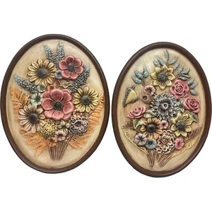 Vintage Set 2 Atlantic Mold Ceramic Wall Plaques Floral 10.5”x 8”x 1.25”  1970’s - Picture 1 of 11