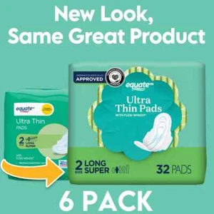 Equate Long Ultra Thin Pads with Wings, Unscented, Super, Size 2 (192 Count) - Picture 1 of 1