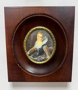 19c.Antikes französisches Miniatur Gemälde Portrait edle junge Dame gerahmt signiert - Bild 1 von 7